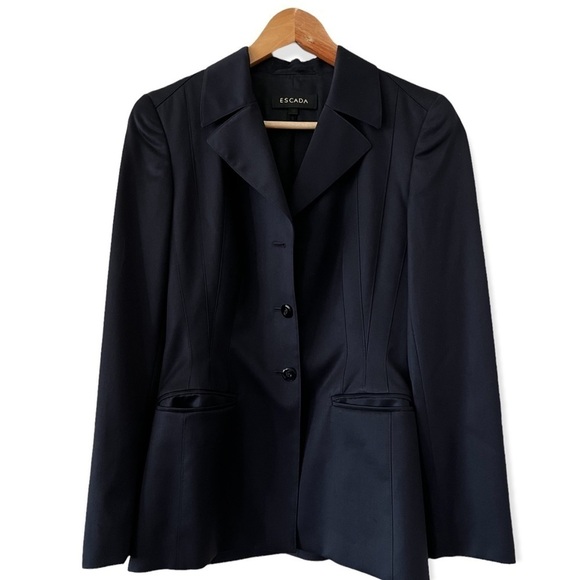ESCADA Vintage Single Breasted Deep Navy 3 Button Blazer Size 34/XS - Picture 4 of 12